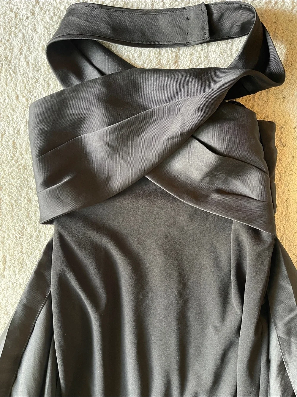 Betsy & Adam Black Halter Cross-Front Satin Maxi Gown. Only tried on.